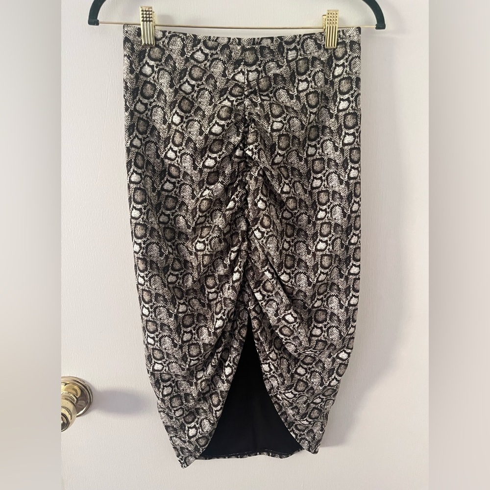 Good American Snake Print Ruched Stretch Pencil Skirt Midi Size 3